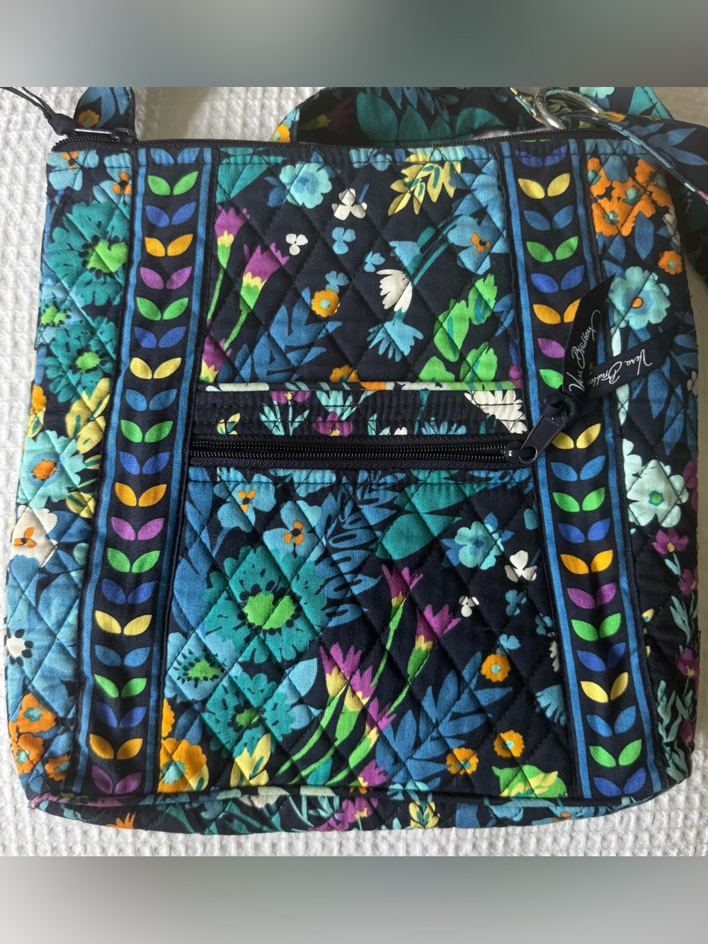 Vera Bradley Floral Quilted Crossbody Bag Blue Green Multicolor Shoulder Purse - Picture 2 of 12